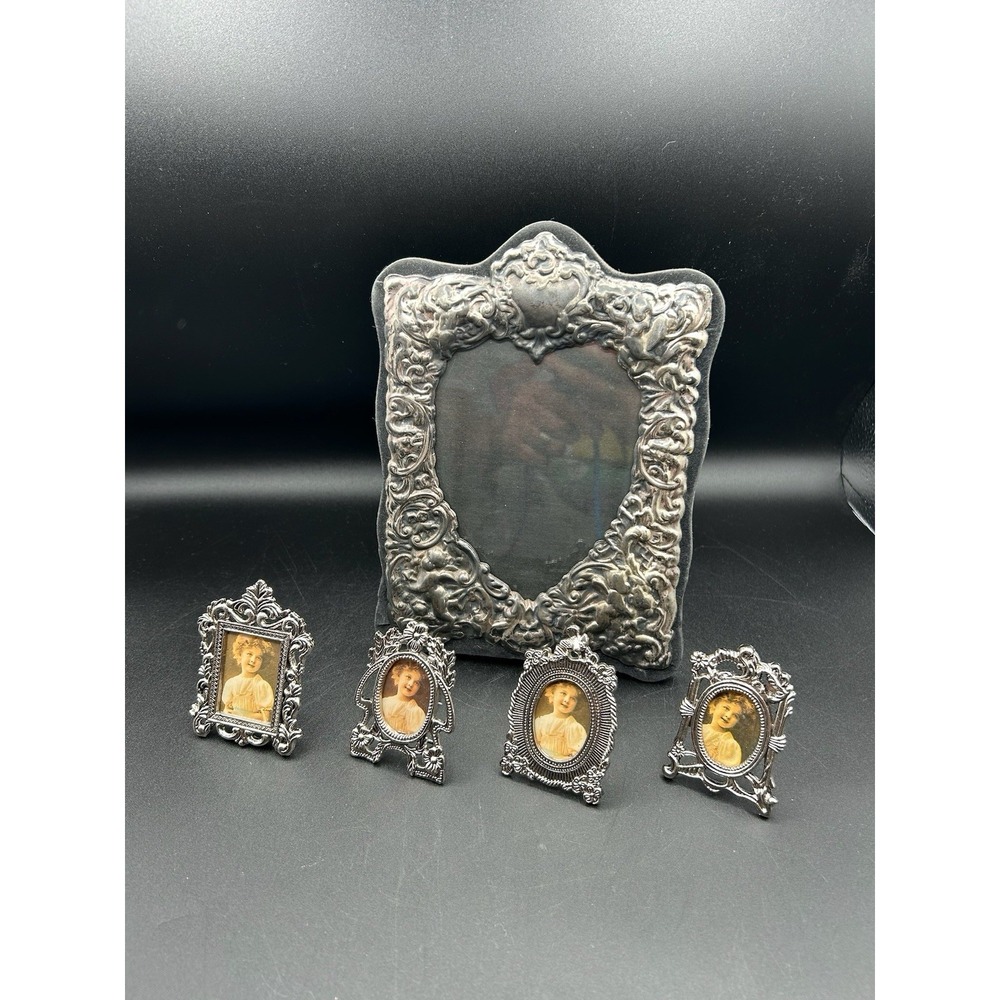 Lot Of 5 Cherub Oval Picture Frame Silver Tone Victorian Rococo Tabletop Mini